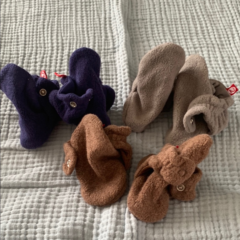 Zutano Cozy baby Fleece Booties - Blue, Brown, and Gray 0-6 months